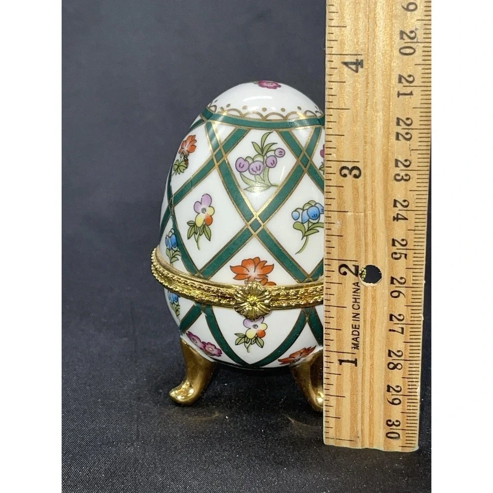 Decorative Floral Painted 3 footed Easter Egg Trinket Box 4